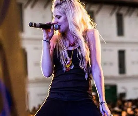 Pittsburgh-based female rapper Kellee Maize poses for an album promo in front of The Point in downtown Pittsburgh