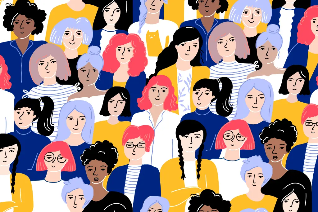 a graphic showing lots of female professional figures