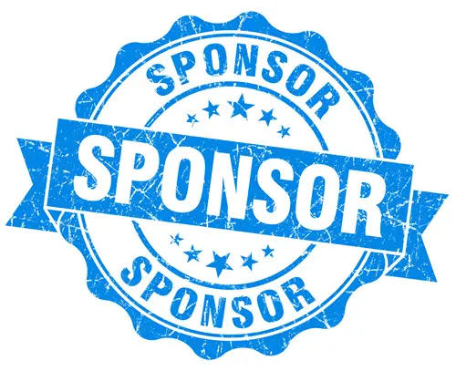 a blue logo that reads sponsor