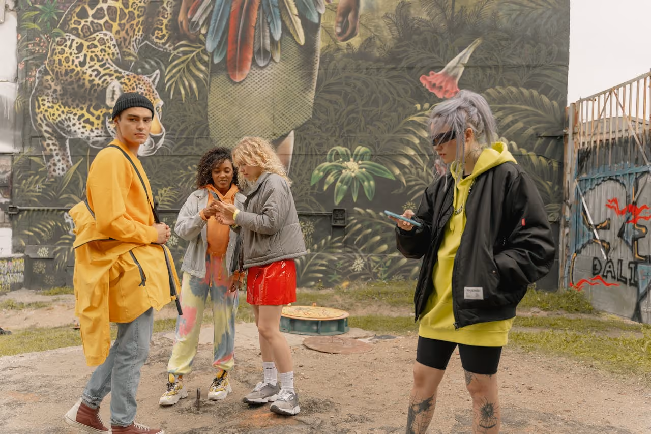 street style models posing against an urban backdrop