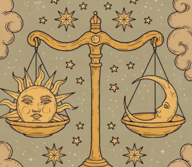 Justice tarot card representing the Libra zodiac sign