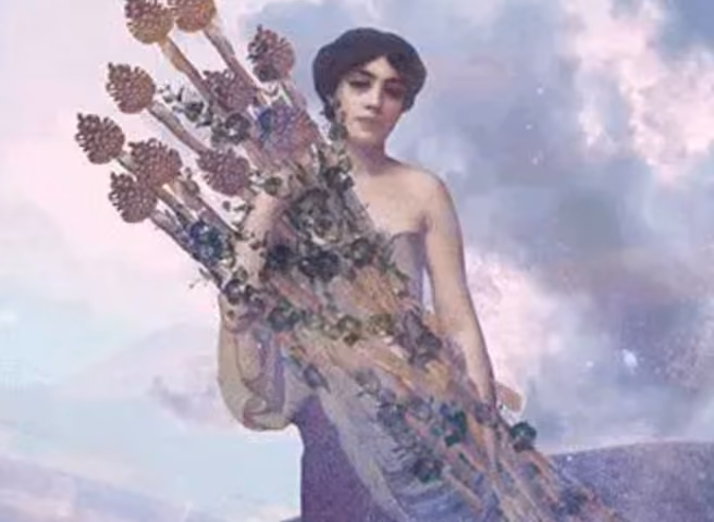 A luminescent, ethereal looking goddess appears on the Ten of Wands Tarot Card