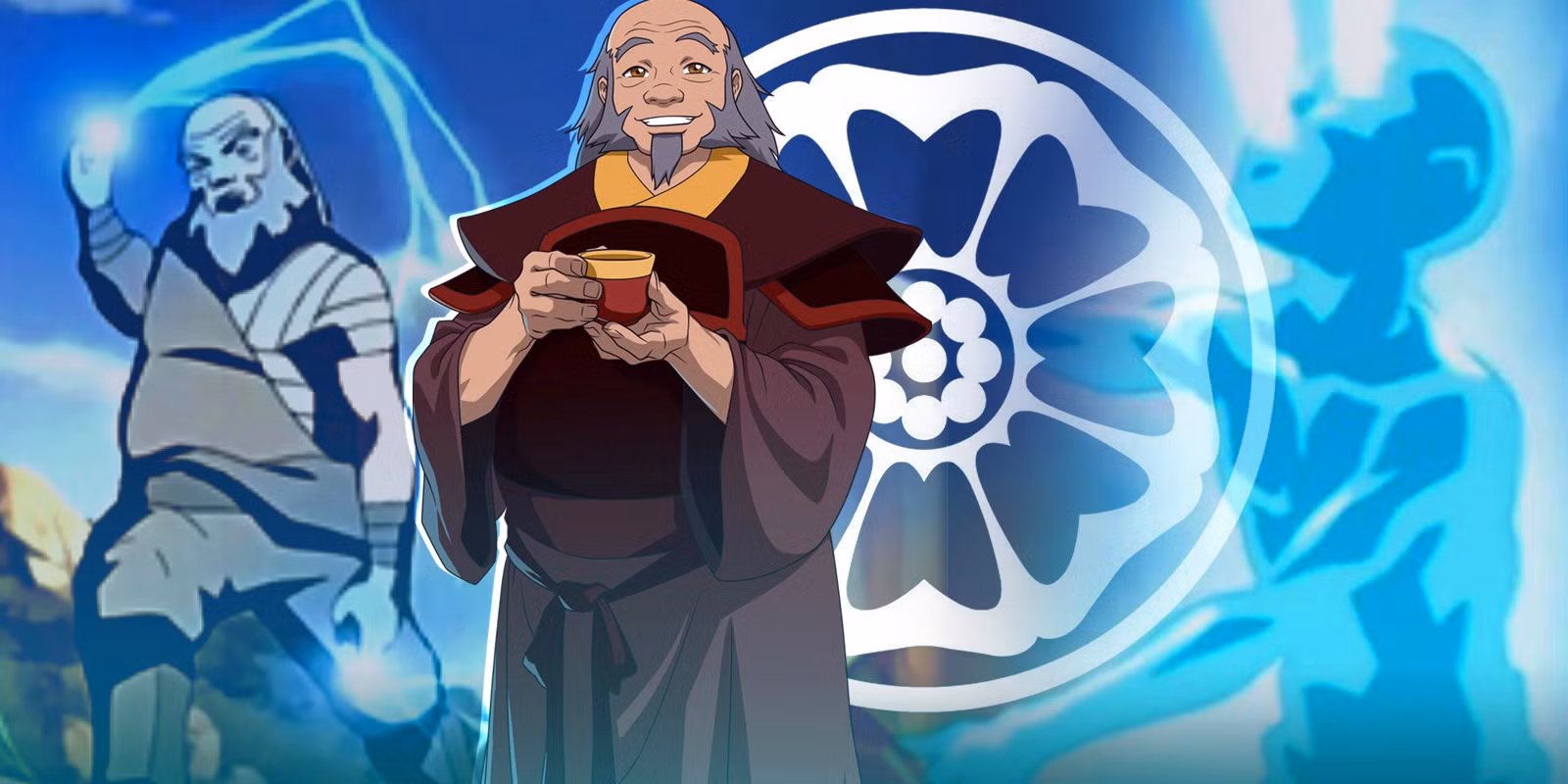 composite image of spiritual teacher Uncle Iroh from Nickelodeon's Avatar the Last Airbender sipping tea and wielding lightning based on chi flow theory