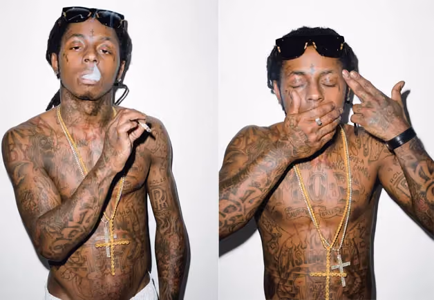 Lil Wayne's chest and face tattoos
