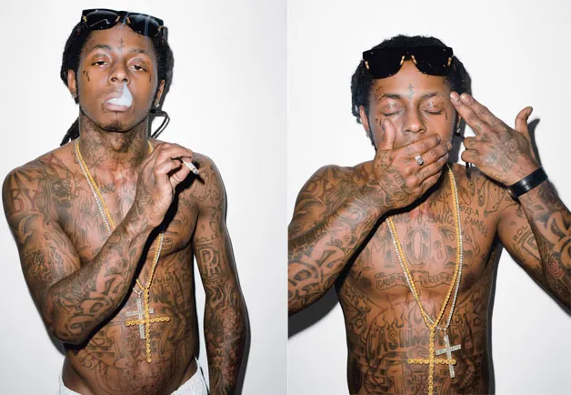 Lil Wayne's chest and face tattoos
