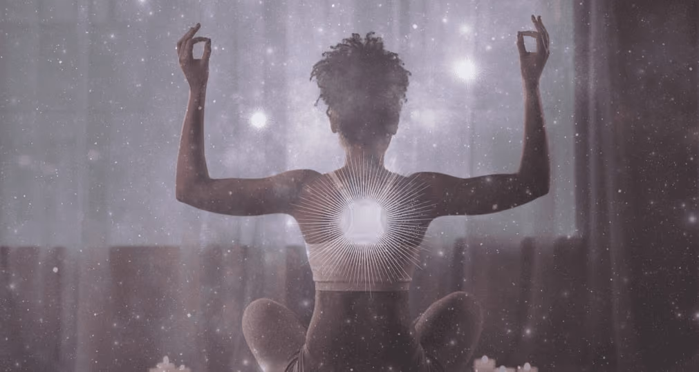 woman doing yoga with a hand mudra