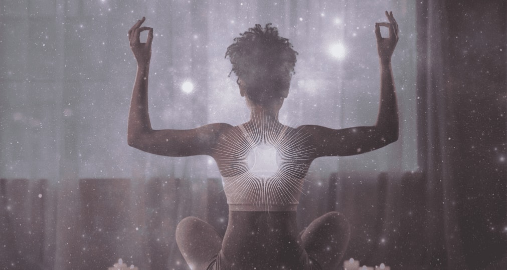 woman doing yoga with a hand mudra
