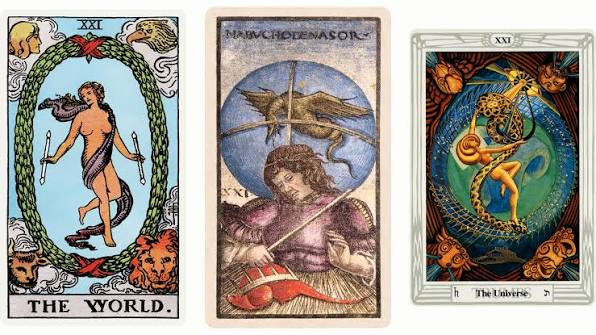 different versions of the world tarot card