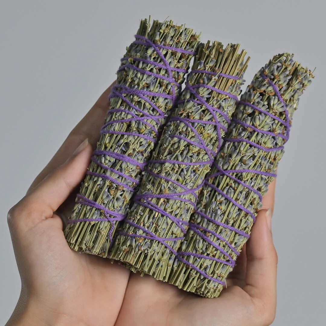 lavender smudge stick bundles tied in purple twine