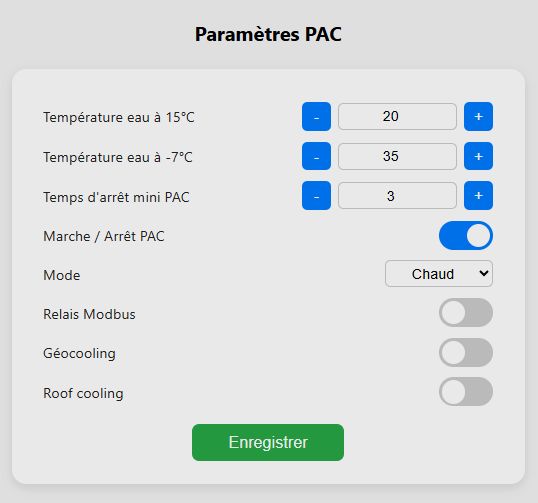 Paramétrage pompe à chaleur
