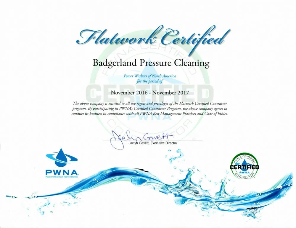 Certified for flatwork pressure washing