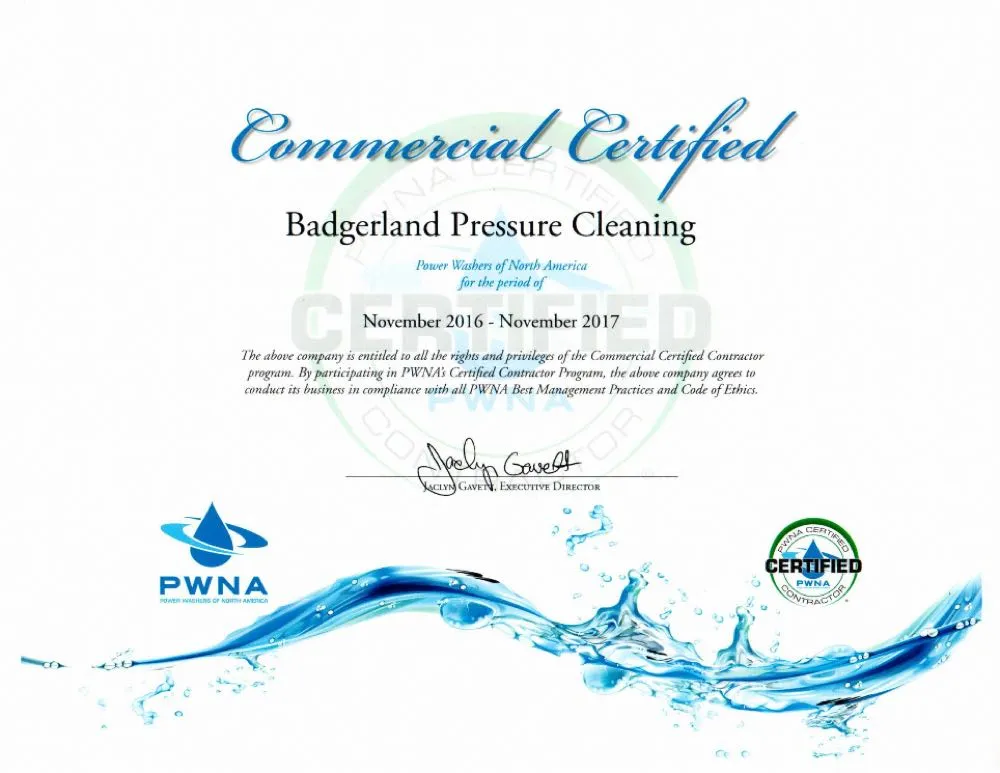 Certified for commercial pressure washing