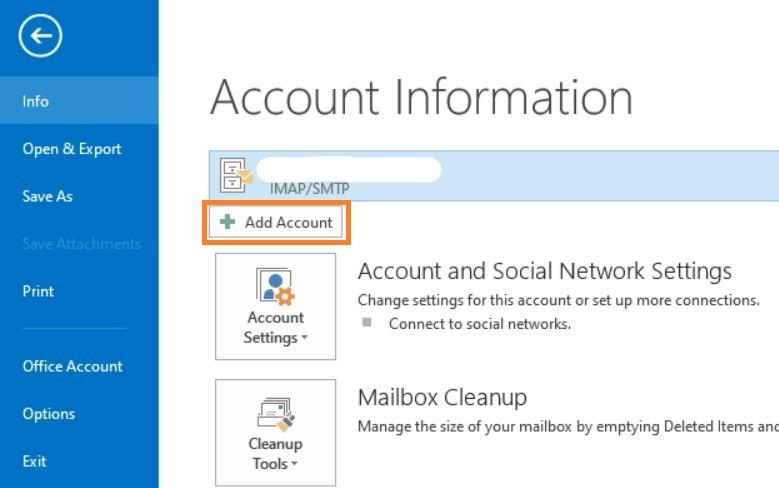 Outlook 2013 add account