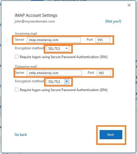 Outlook 365 server settings
