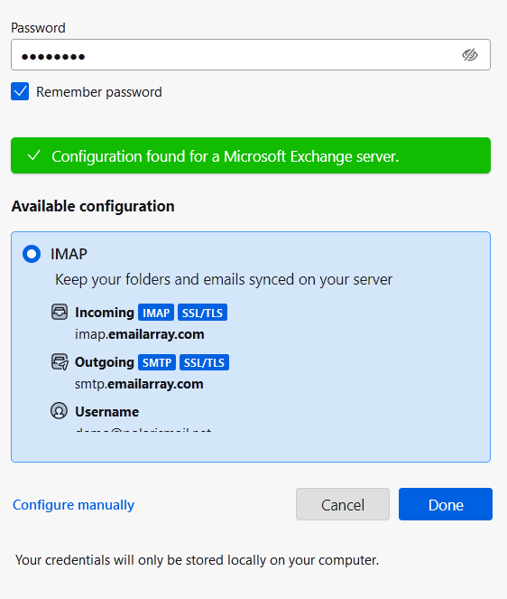 Thunderbird autodiscover found settings