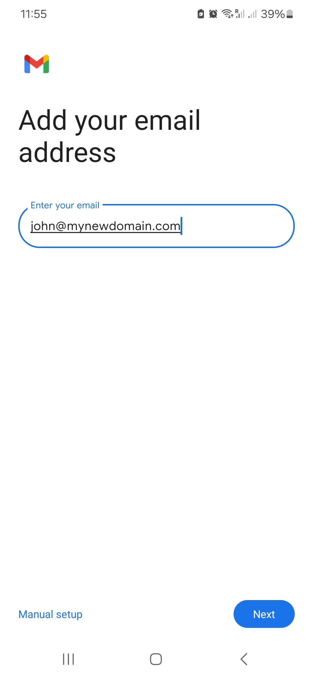 Android email setup step 2