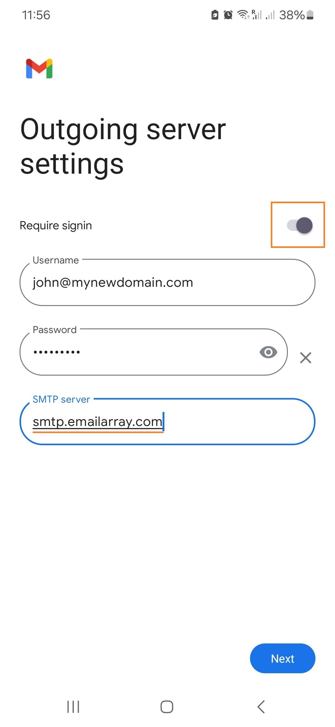 Android email setup step 6