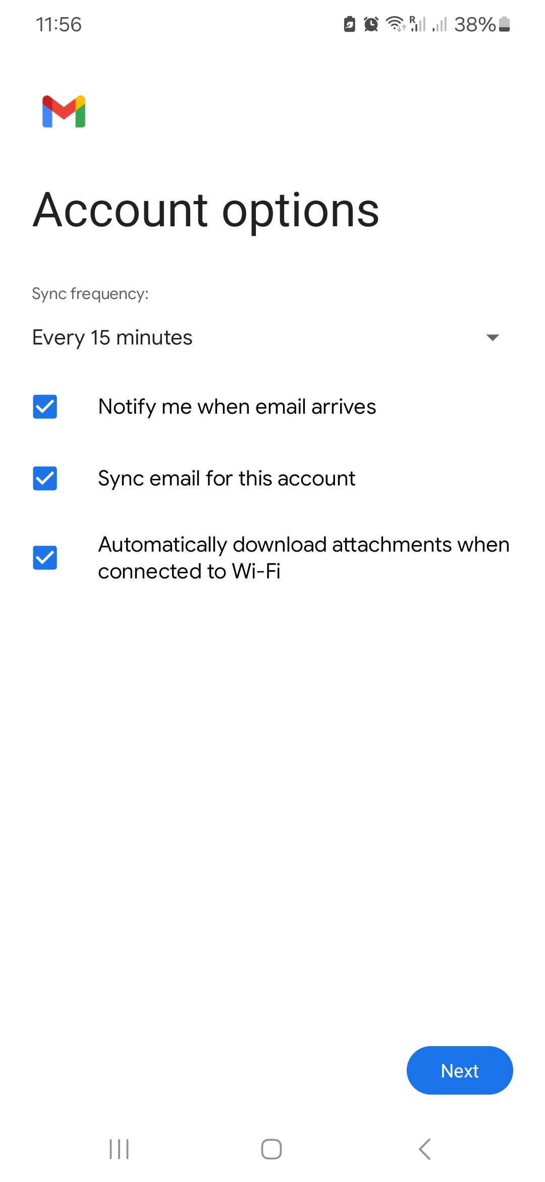 Android email setup step 7