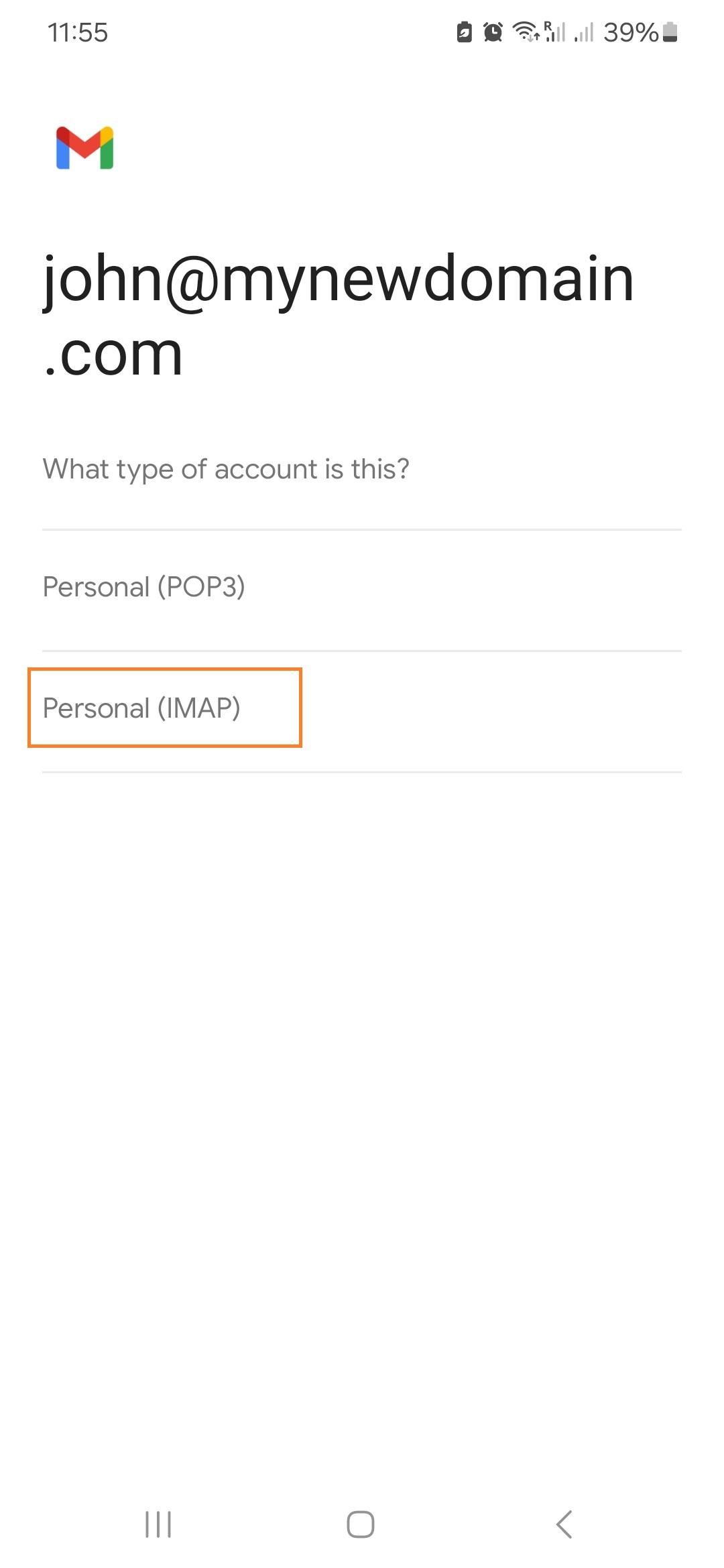 Android email setup step 3