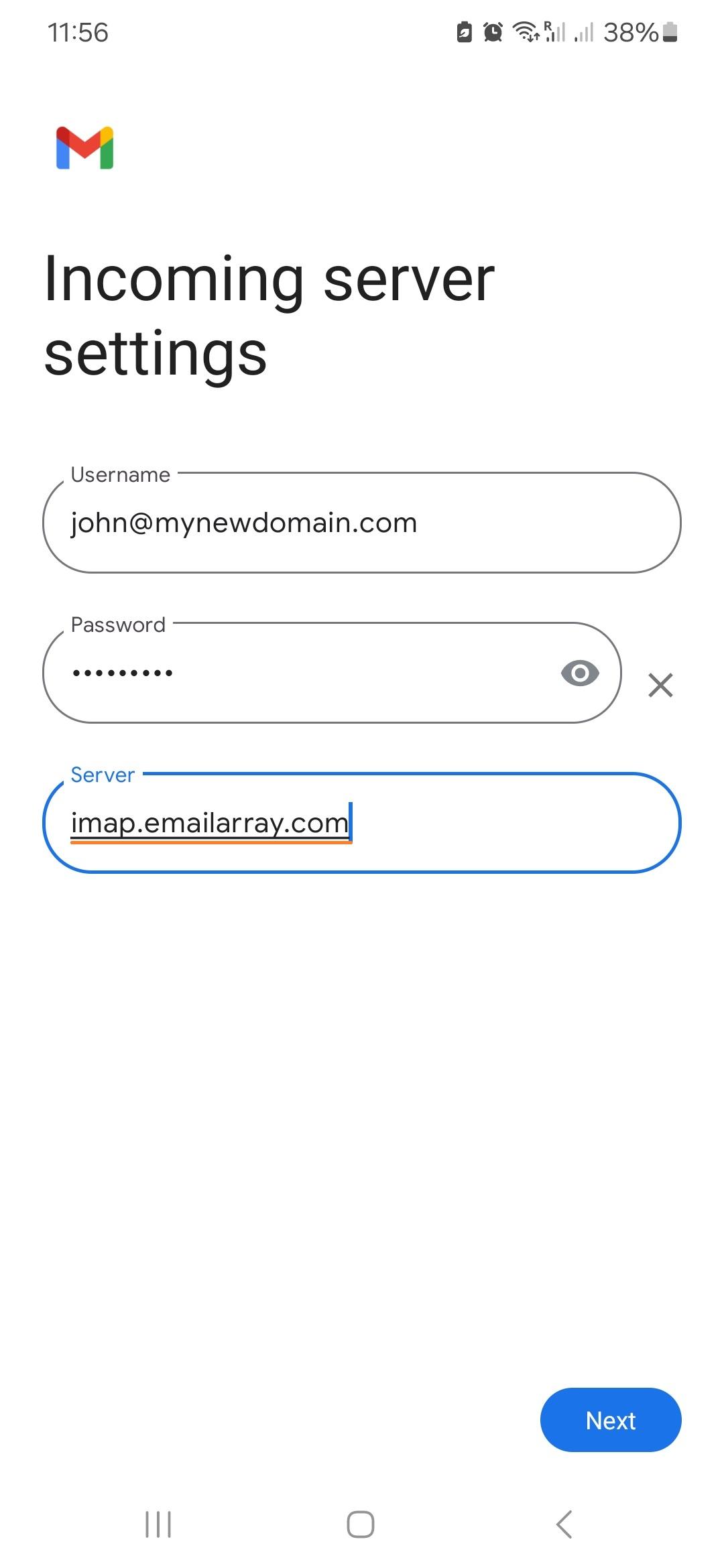 Android email setup step 5