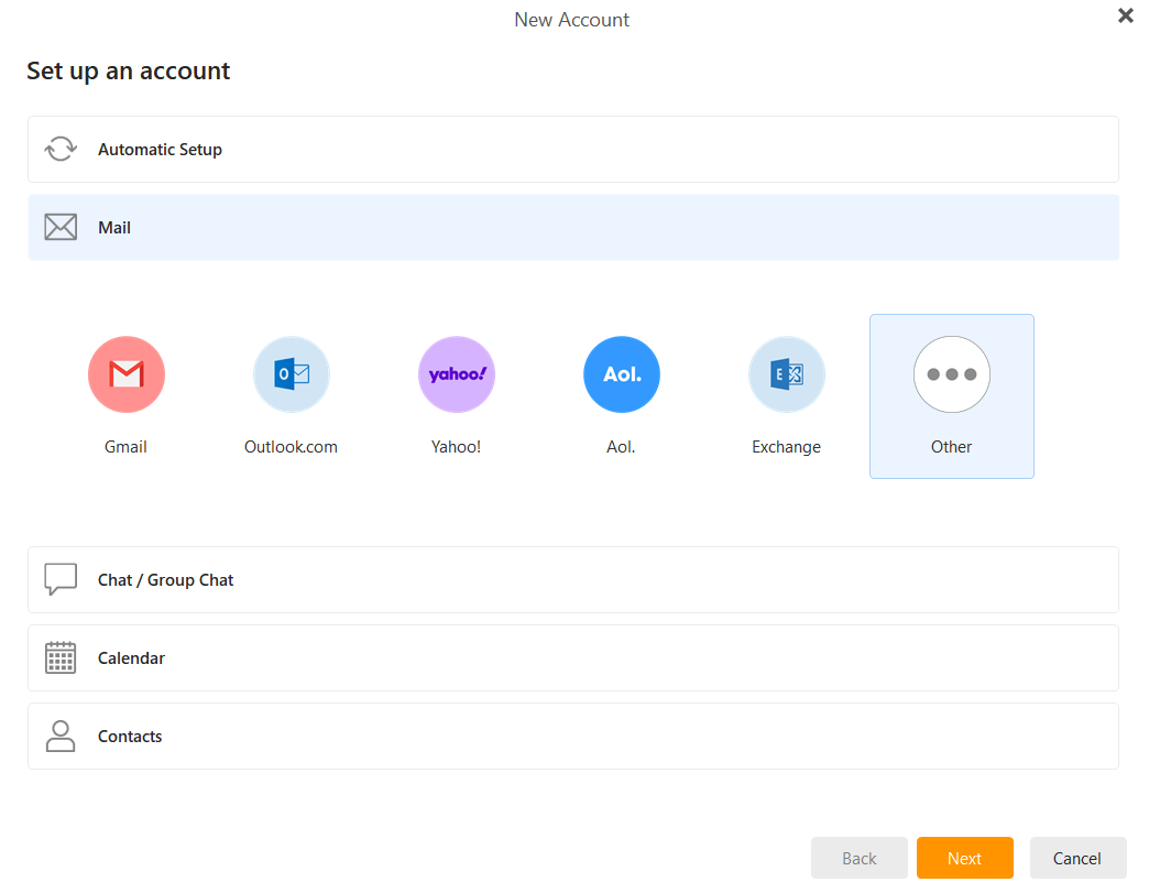 eM Client manual setup step 1