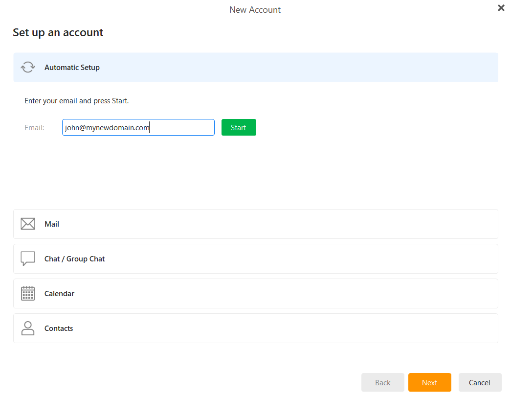 eM Client automatic setup step 1