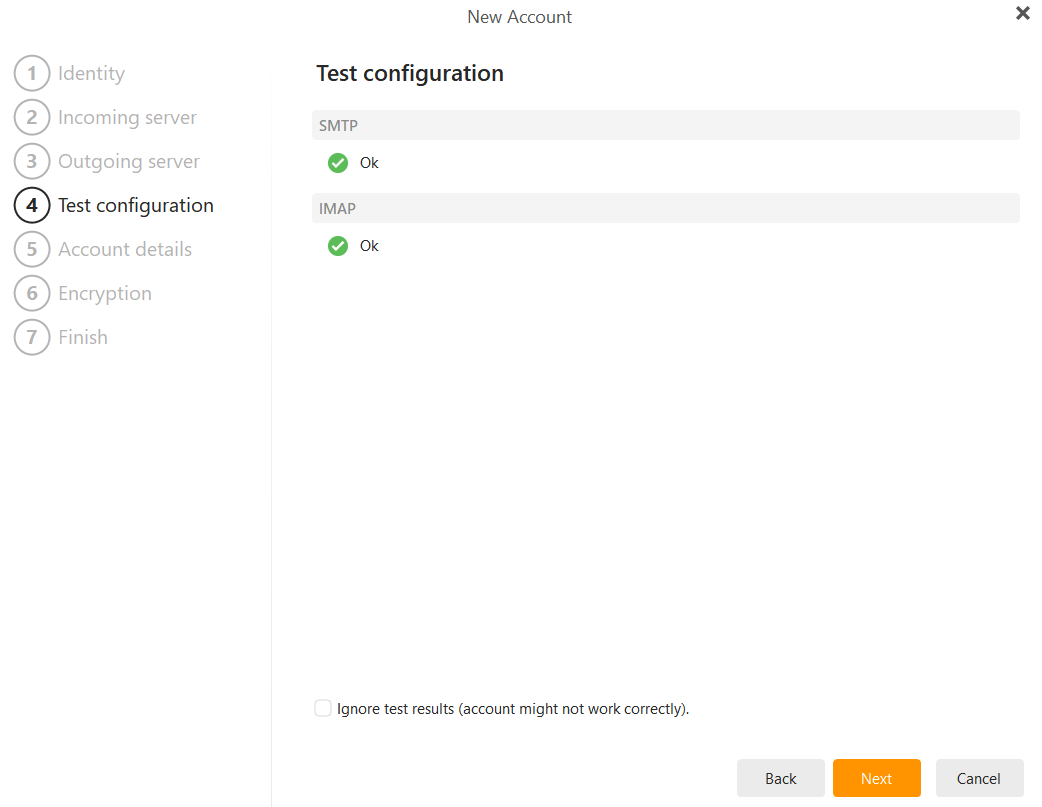 eM Client manual setup test configuration