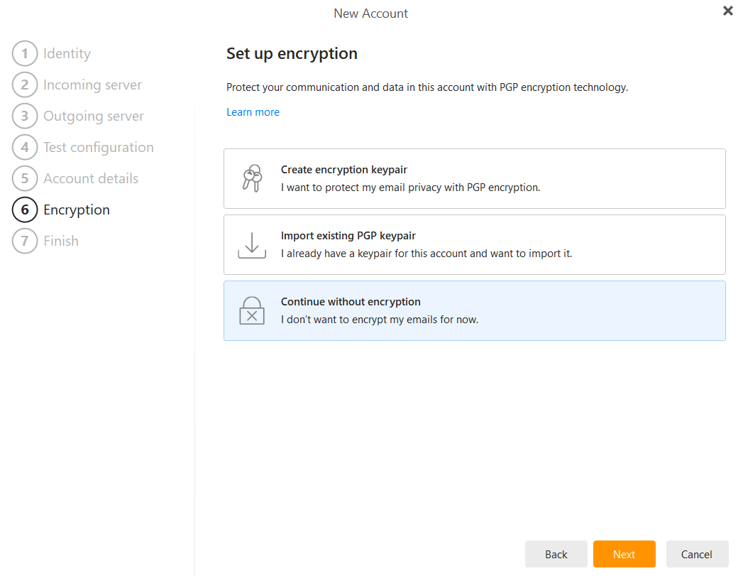 eM Client manual setup encryption