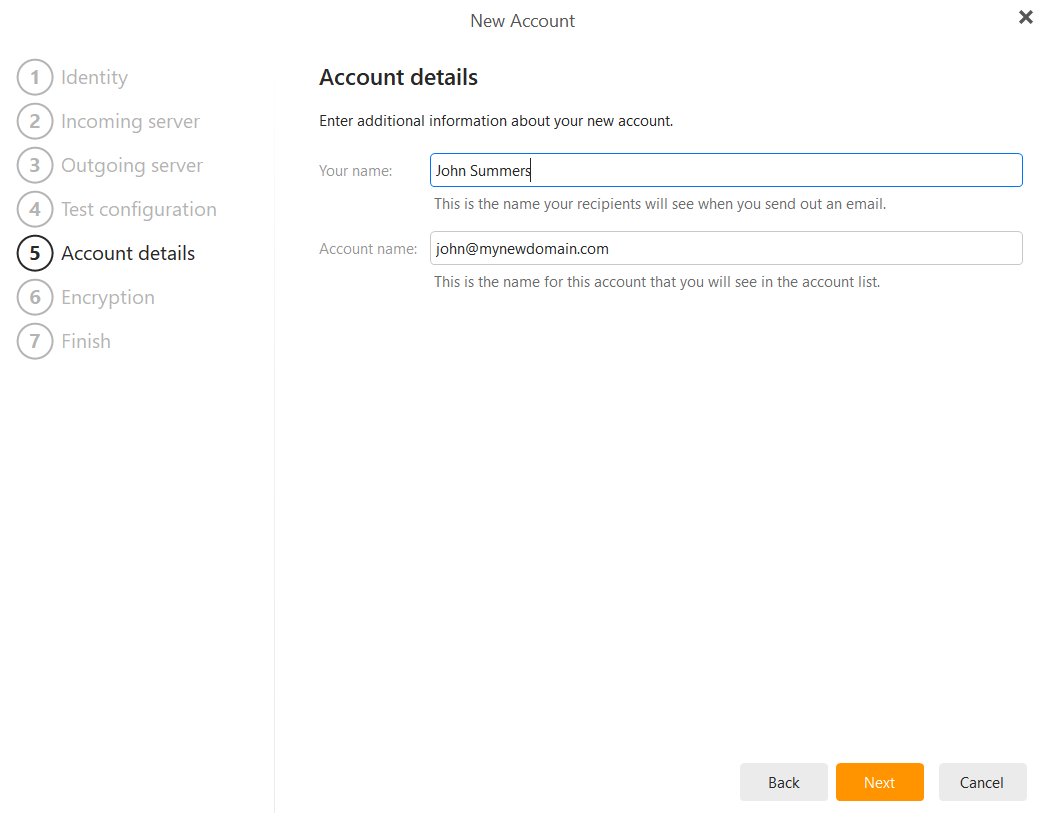 eM Client manual setup account details
