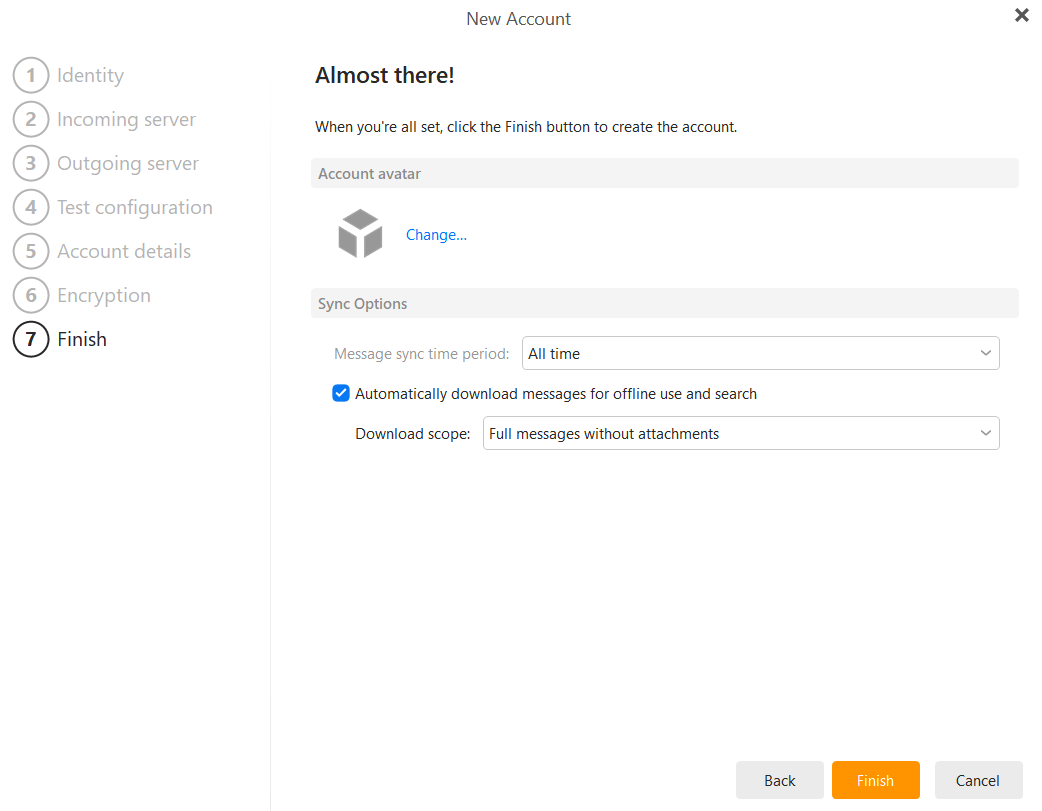 eM Client manual setup finish