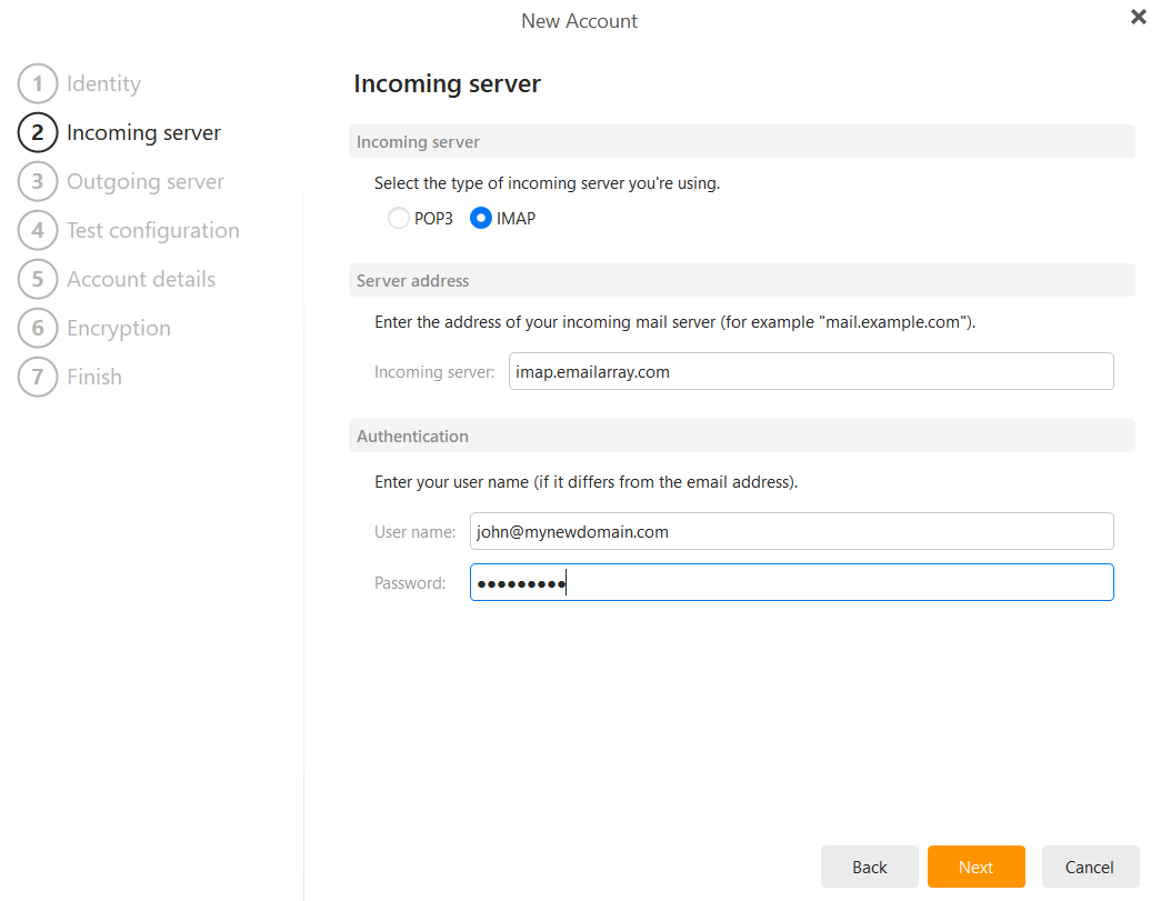 eM Client manual setup incoming settings
