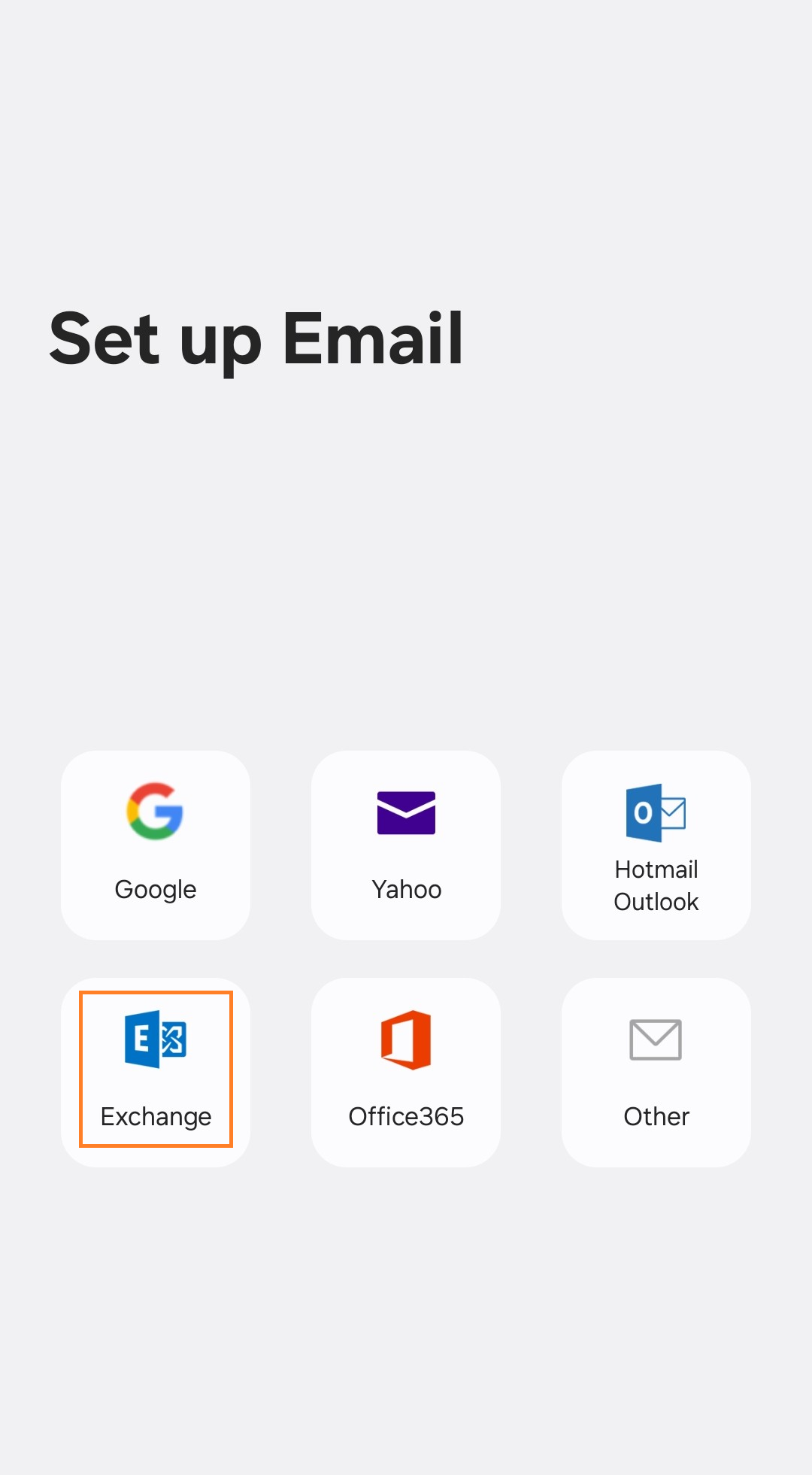 ActiveSync Android choose Exchange