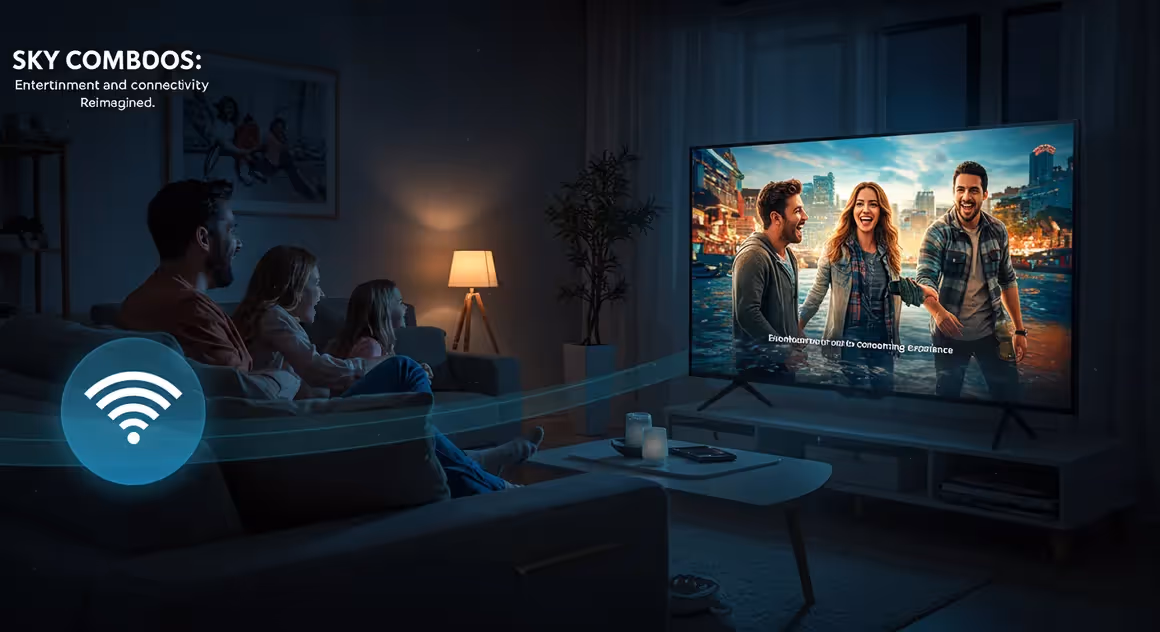 Família assiste TV com conexão Wi-Fi em casa
