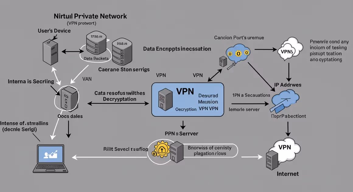 Diagrama técnico explicando o funcionamento de uma VPN.