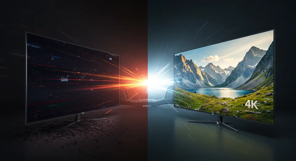 Comparação de telas, de escuras para 4K.
