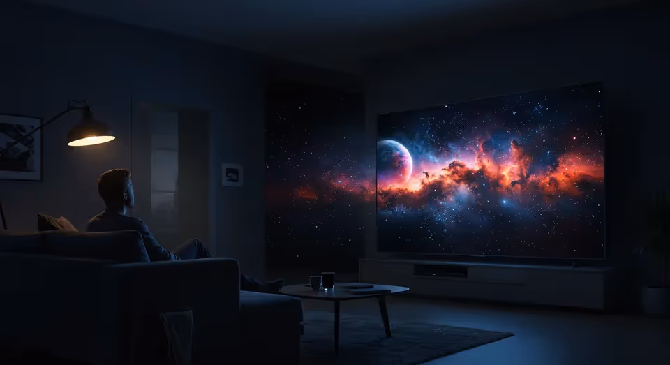 Pessoa assistindo TV com imagens do espaço