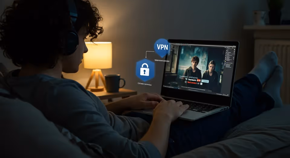 Pessoa assistindo streaming com VPN ativado no laptop