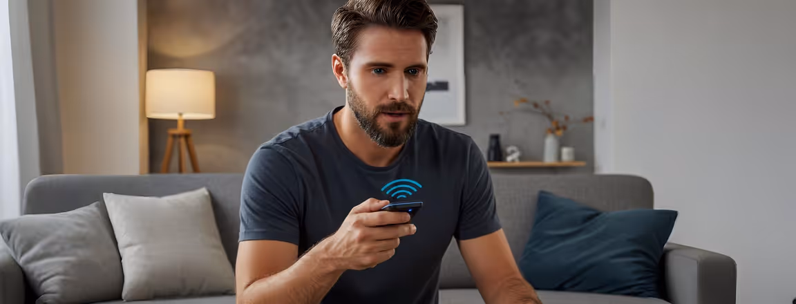 Homem usando celular para controlar a conexão de Wi-Fi