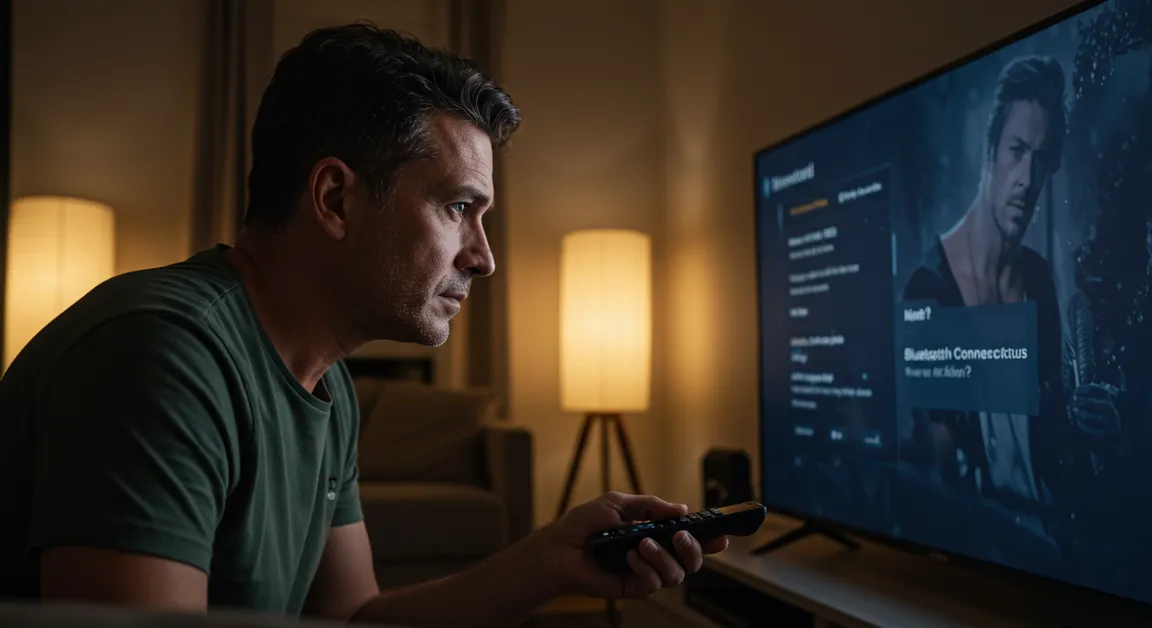 Homem assistindo TV com controle remoto em mãos