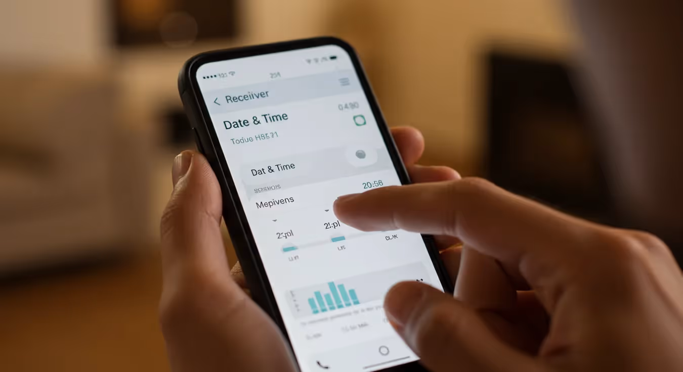 Pessoa ajusta data e hora em app de celular