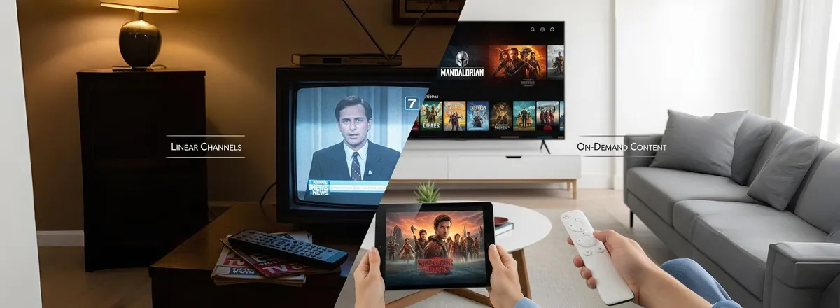 Comparação entre canais lineares e streaming sob demanda