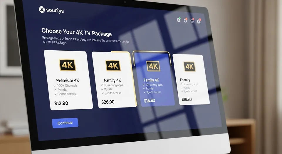 Tela de computador exibindo planos de assinatura de TV 4K