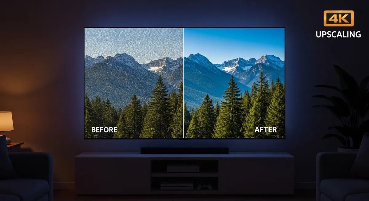 Comparativo antes e depois de imagem aprimorada em 4K