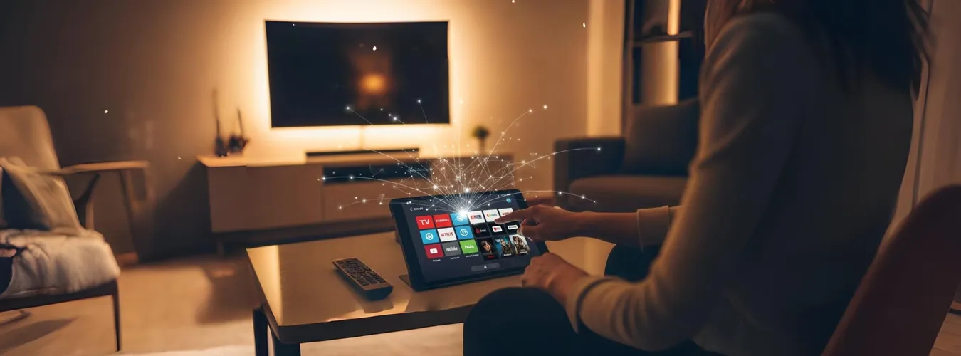 Uso de tablet para streaming e aplicativos em ambiente doméstico