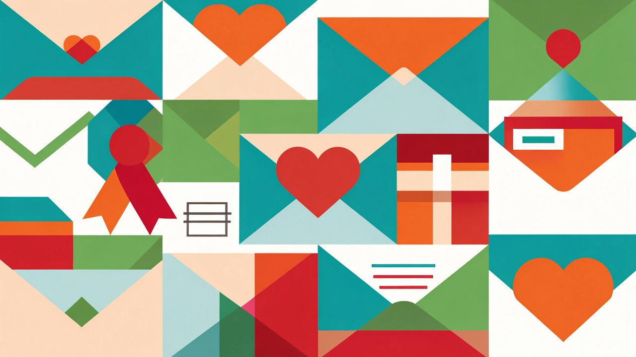 Abstract nonprofit illustration with envelopes and hearts