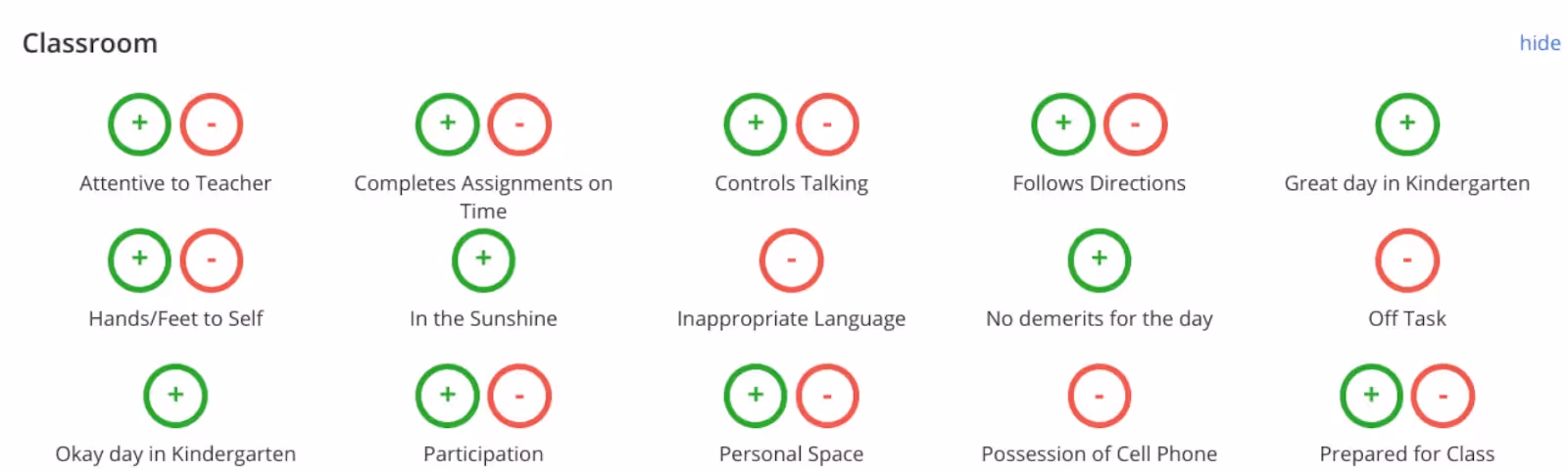 Behavior Rubric Example
