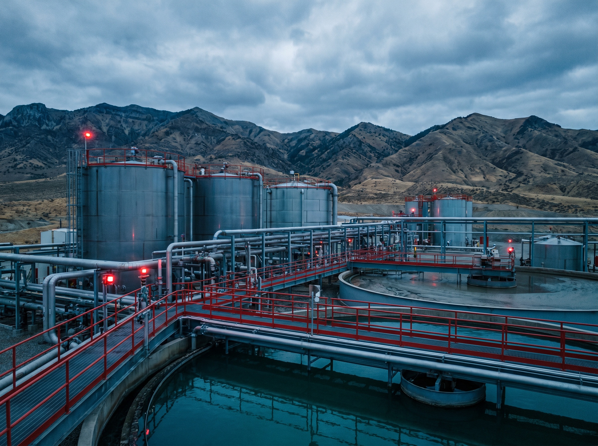 Mine process water treatment and pH control tank farm
