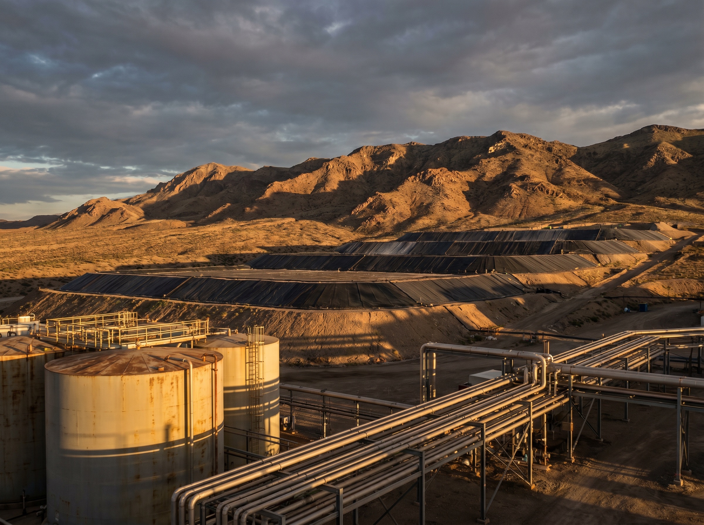 Heap leach and hydrometallurgy extraction infrastructure at a mining site
