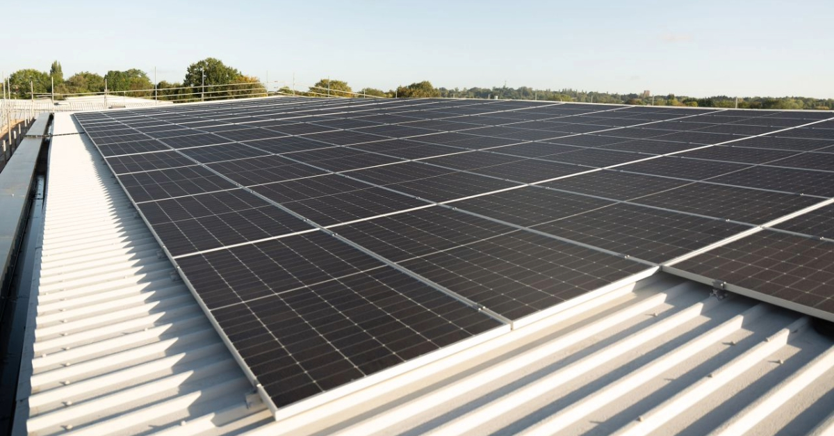 A picture of the new solar panels installed on our manufacturing site