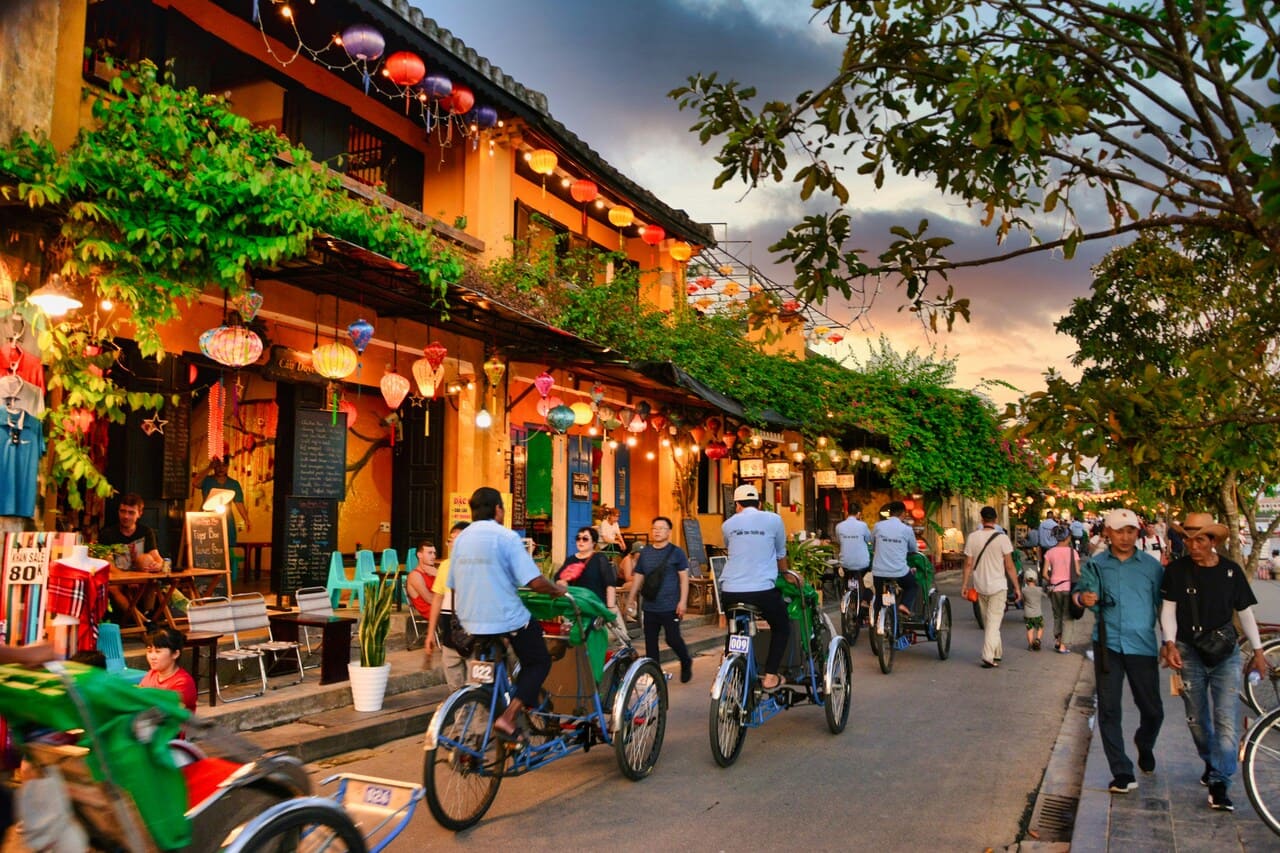 Lantern-lit streets in Hoi An Ancient Town at night.